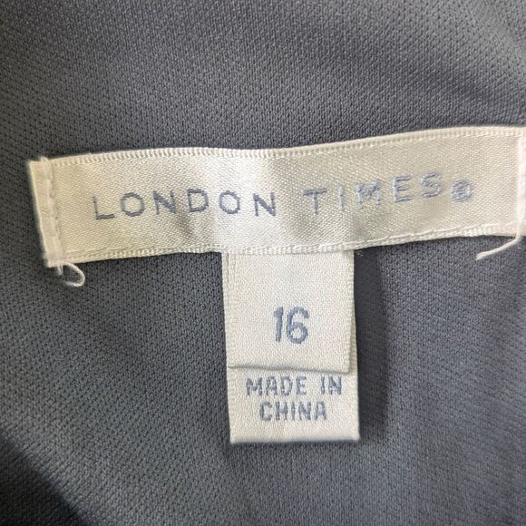 London Times Tiered Sleeveless Cocktail Evening Dress Party Gray Shimmer Plus 16 - Picture 6 of 6